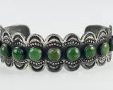 Fine Native American Pawn Silver Green Turquoise Stampwork Cuff Bracelet

