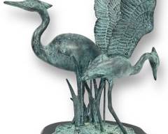 Vintage SPI San Pacific Int'l Egret Crane Bird Herons In Marsh Bronze Sculpture
