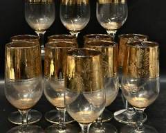 Vintage Hollywood Regency Style GILT Banded Glasses

