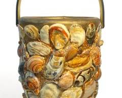 Fabulous Vintage Folk Art Seashell Covered Ice Bucket Wine Chiller with Foam Lined Interior
