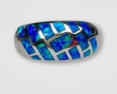 Vibrant Sterling Silver Polished Blue Opal Inlay Ring. Sz 8, sizable.
