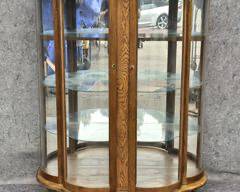 Antique Oak Bow Front Glass & Glass Shelves Display Cabinet Curio Cabinet
