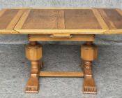 Antique Oak Art Deco MCM Dining Table with Built in Extension Leaves Hand Carved
