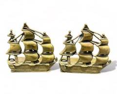 Vintage Pair of Cast Brass Clipper Ship Bookends
