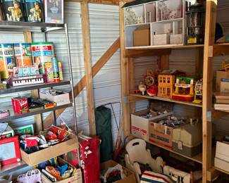 Fisher price Sesame Street
Legos
Fisher price boat
Doll house
Tackle box