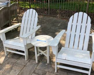 Two set of polywood Adirondack chairs and table  for your poolside 
