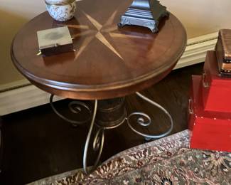 Ethan Allen  regency table  wood and iron  beautiful 