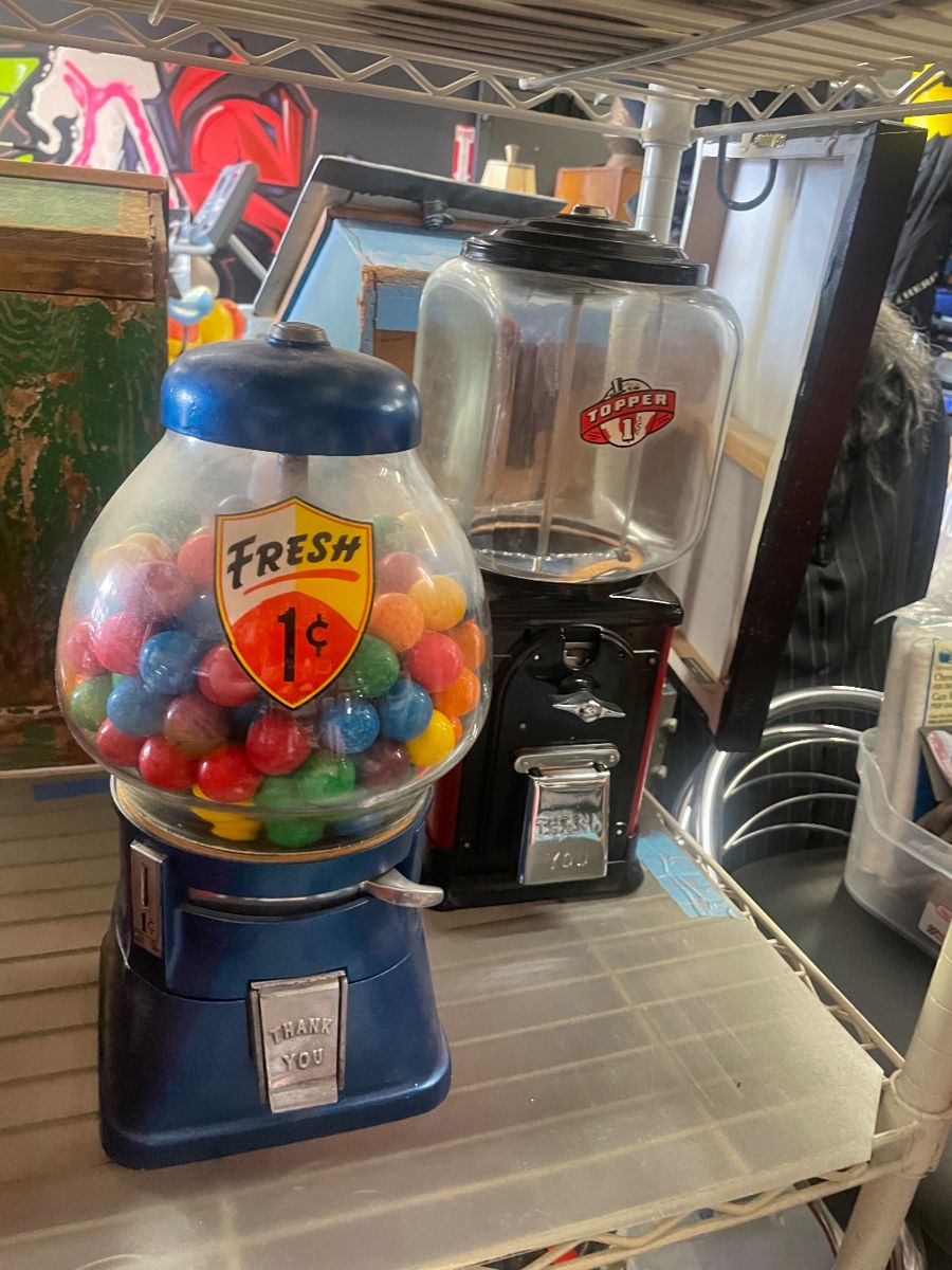 Tons of bubble gum and peanut machines. All vintage