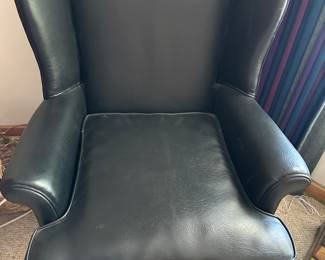 Black leather wingback chair