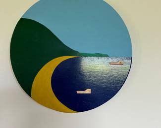 Porthole View 1983 Signed Original Oil on board round painting by M. F. Chatfield