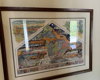 Limited edition Glenn Wolff print with Leland views; gift from Inland Seas; 26" x 34.5"