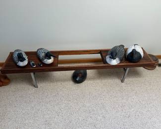 Mid-century Rosewood and metal bench missing glass center 73" x 14" d x 14" t