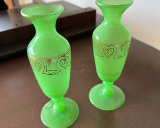 Antique Uranium Opaline glass vases 7" tall