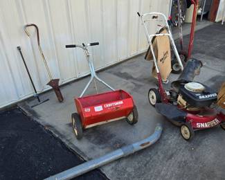 Vintage Snapper self propelled pushmower & Craftsman drop spreader (yard art piece)