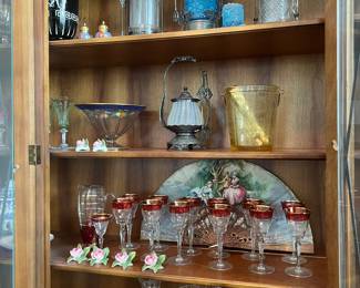 Antique glass, pickle castors, barware