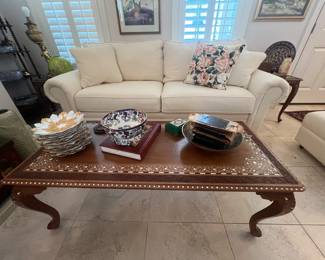 Rosewood and bone inlay coffee table and 2 end tables
