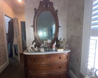 Antique walnut with marble top and mirror dresser