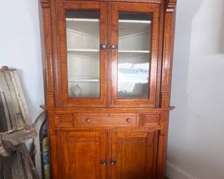 Tiger Maple corner cabinet circa 1800's made by local furniture maker in W. VA.