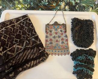 Assorted vintage purses and scarf