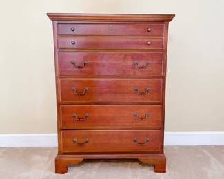 BASSETT CHEST OF DRAWERS - CHERRY FINISH - ANTIQUE NICKEL PULLS