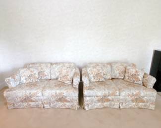 PAIR OF VINTAGE FLORAL QUILTED LOVESEATS - CENTRAC FINE FURNITURE - MADE IN CANADA