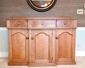 VINTAGE MARBLED SOLID WOOD BUFFETT - THREE CABINET - BLOCK FRONT - HOUNDSTOOTH DOVETAIL JOINTS