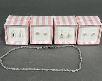 Lot 153 | 4 Pairs of Sterling Silver Earrings & Necklace
