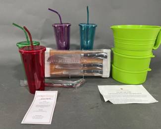 Lot 139 | Strainer, Bon Appetite Knives & Travel Tumblers
