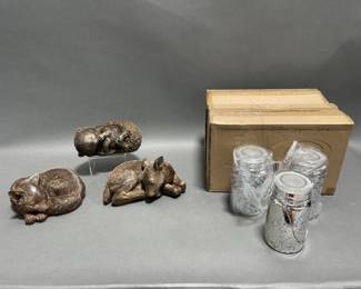 Lot 94 | LED Glass Jars and Sleeping Animal Statues
