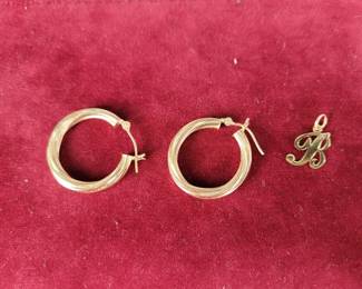 Lot 4c | 14K GT(?) Gold Earrings & 14K Charm
