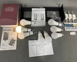 Lot 198 | LED Bulbs, Book Ends, Book Safe & Window Lock
