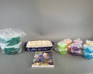 Lot 82 | Rectangular Toile Baker, Cookbook, & More!
