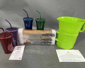 Lot 128 | Bon Appetit Knife Set, Strainer & Travel Tumblers
