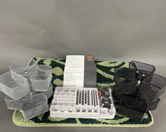 Lot 145 | 2 Spinning Organizers, Battery Tester & 2 Rugs
