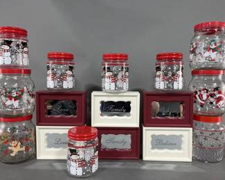 Lot 209 | Christmas Light Up Mirror Signs & Glass Jars
