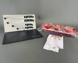 Lot 34 | 4 Piece Knife Set and Ceramic Prep Bowls
