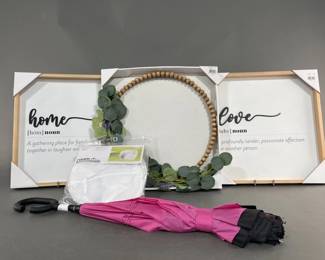 Lot 255 | Signs, Wreath, Umbrella & Mesh Organizer
