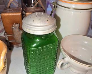 Vintage green glass shaker