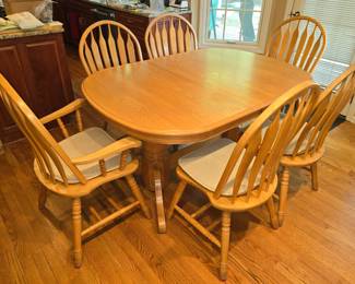 Solid wood, double pedestal kitchen table with six chairs