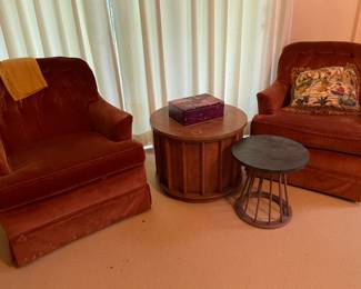 Pair swivel chairs. Small tables