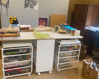 Sewing/Quilting station. Storage drawers. Quilting supplies, quilting tools, quilting fabrics. Thread