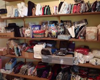 FABRIC OVER 200 BUNDLES - LACE - WORSTED WOOL - CRAFT SUPPLIES - PATTERNS ETC....