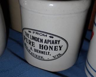 ASSORTED ANTIQUES A FULL ROOM TO UNPACK & CROCKS - REDWING - BEE HIVE - ETC