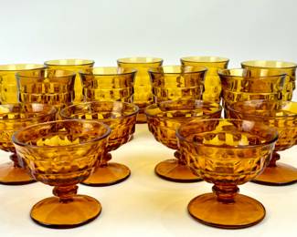 #110 • Whitehall Amber Glasses and Sherbet Dishes - 15 Pieces
