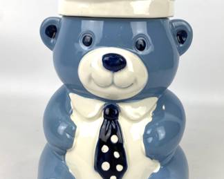 #51 • Pair of Blue & White Teddy Bear Cookie Jars - Japan
