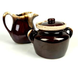 #253 • Vintage McCoy Brown Drip Glaze Bean Pot and Pitcher
