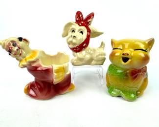 #272 • Shawnee Pottery Sealyham Dog (1942), Circus Clown #619 & Puss 'n Boots #85
