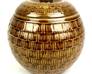 #29 • Vintage McCoy Brown Honeycomb Shingle Basket Cookie Jar - 1930's
