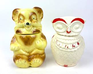 #259 • Shawnee Ceramics Honey Bear Cookie Jars - 1940's Owl And 1960's

