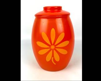 #89 • Bartlett Collins Orange Glass Yellow Flowers Cookie Jar 1950's
